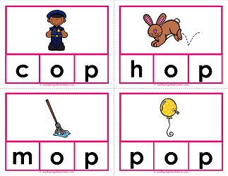 -op words clip cards - cvc words - phonics