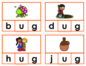 -ug words clip cards - cvc words - phonics