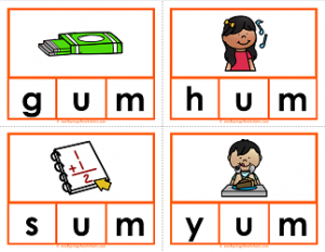 -um words clip cards - cvc words - phonics