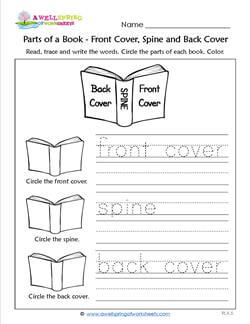 Parts of a Book - Front Cover, Spine and Back Cover - Trace and Write