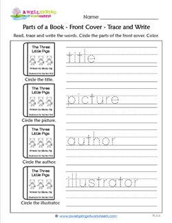 Parts of a Book - Front Cover - Trace and Write