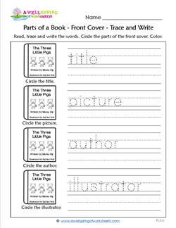 Parts of a Book - Front Cover - Trace and Write