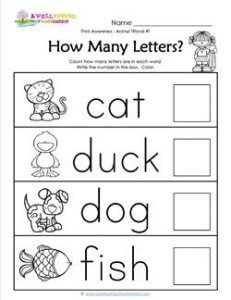 Print Awareness - How many Letters - Animal Words -1