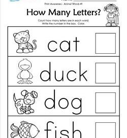 Print Awareness - How many Letters - Animal Words -1