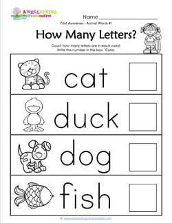 Print Awareness - How many Letters - Animal Words -1