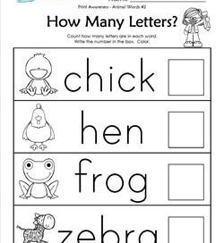 Print Awareness - How many Letters - Animal Words -2