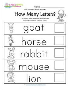 Print Awareness - How many Letters - Animal Words -3