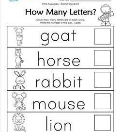 Print Awareness - How many Letters - Animal Words -3