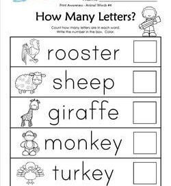 Print Awareness - How many Letters - Animal Words -4