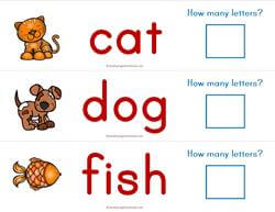 Print Awareness - How Many Letters - Animals Strips