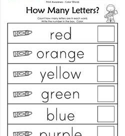 Print Awareness - How many Letters - Color Words