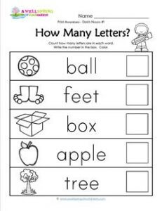 Print Awareness - How many Letters - Dolch Nouns - 1