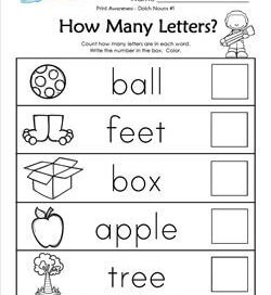 Print Awareness - How many Letters - Dolch Nouns - 1