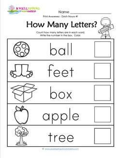 Print Awareness - How many Letters - Dolch Nouns - 1