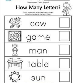 Print Awareness - How many Letters - Dolch Nouns - 2