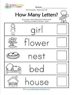 Print Awareness - How many Letters - Dolch Nouns - 3