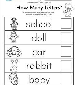 Print Awareness - How many Letters - Dolch Nouns - 4