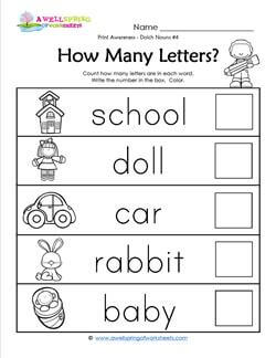Print Awareness - How many Letters - Dolch Nouns - 4
