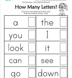 Print Awareness - How many Letters - Dolch Words - 1