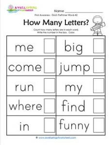 Print Awareness - How many Letters - Dolch Words - 2