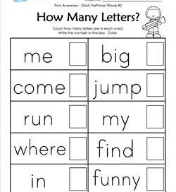 Print Awareness - How many Letters - Dolch Words - 2