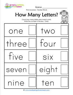 Print Awareness - How many Letters - Number Words