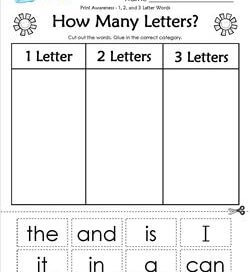 Print Awareness - How Many Letters? Sorting 1, 2 & 3 Letter Words