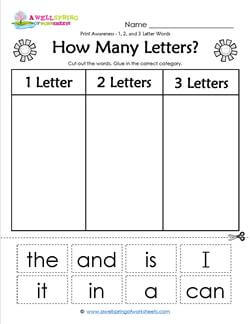 Print Awareness - How Many Letters? Sorting 1, 2 & 3 Letter Words