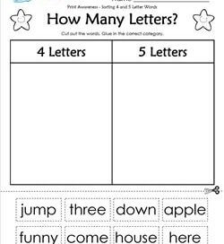 Print Awareness - How Many Letters? Sorting 4 & 5 Letter Words