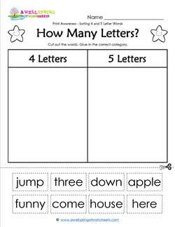 Print Awareness - How Many Letters? Sorting 4 & 5 Letter Words