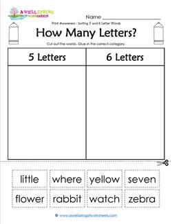 Print Awareness - How Many Letters? Sorting 5 & 6 Letter Words