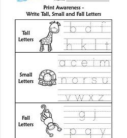 Print Awareness - Write Tall, Small and Fall Letters