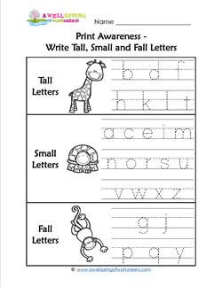 Print Awareness - Write Tall, Small and Fall Letters