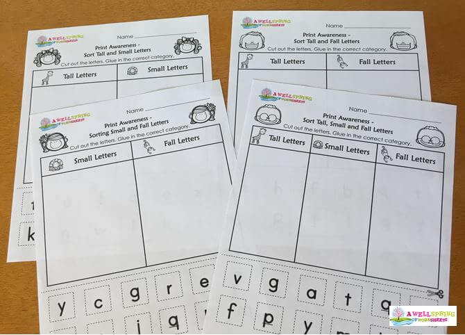 Tall, Small and Fall Letters Sorting Worksheets