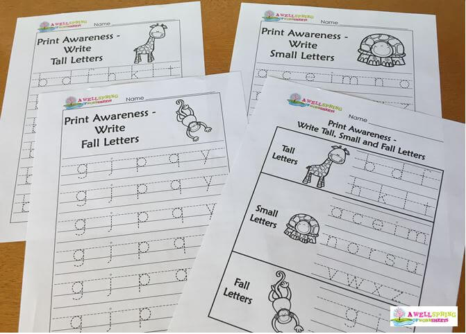 Tall, Small and Fall Letters Writing Worksheets