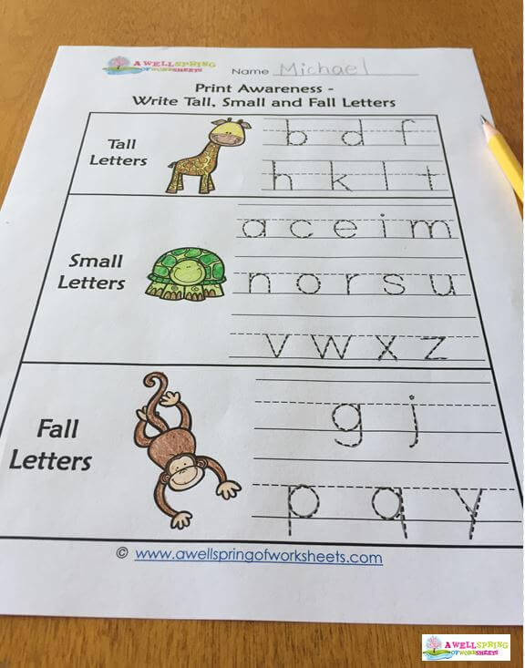 Tall, Small and Fall Letters - Finished Writing Worksheet