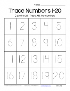 Trace Numbers 1-20 Worksheet