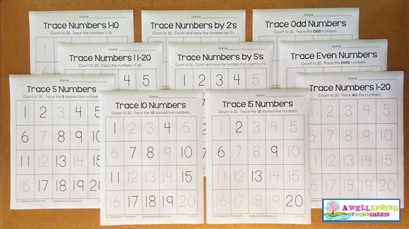 Trace Numbers 1-20 Worksheets