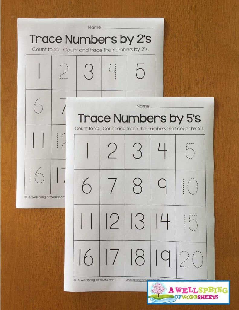 trace numbers 1-20 - by 2s by 5s