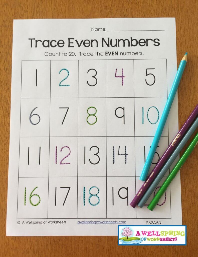 trace numbers 1-20 - color pencil pattern