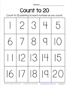 Trace Numbers 1-20 Worksheets - Count to 20 Chart