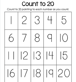 Trace Numbers 1-20 Worksheets - Count to 20 Chart