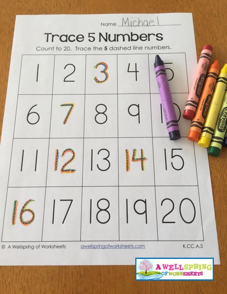 trace numbers 1-20 - rainbow colors