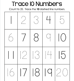Trace Numbers 1-20 Worksheets - Trace 10 Numbers