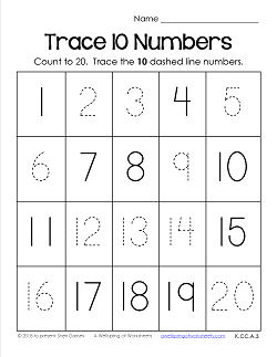 Trace Numbers 1-20 Worksheets - Trace 10 Numbers