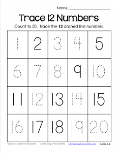 Trace Numbers 1-20 Worksheets - Trace 12 Numbers