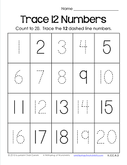 Trace Numbers 1-20 Worksheets - Trace 12 Numbers