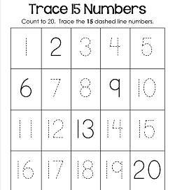 Trace Numbers 1-20 Worksheets - Trace 15 Numbers