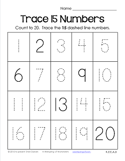 Trace Numbers 1-20 Worksheets - Trace 15 Numbers