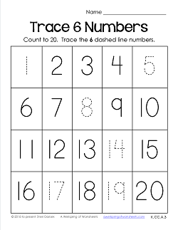 Trace Numbers 1-20 Worksheets - Trace 6 Numbers